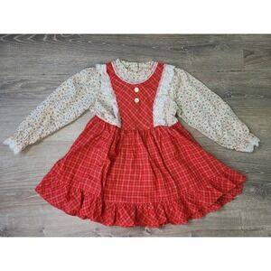 VTG 70s Solos Girl's 5 Prairie Pinafore Dress Lacy Retro Cowgirl Cottagecore